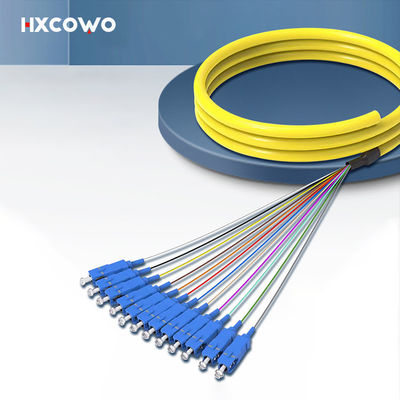 comprar HXCOWO SC Fanout SM 12 núcleo de fibra óptica de paquete Pigtail PVC LSZH longitud de onda 850nm/1310nm/1550nm Fabricación en línea